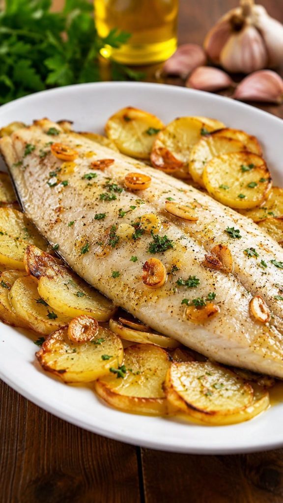 Gebackener Wolfsbarsch mit Kartoffeln