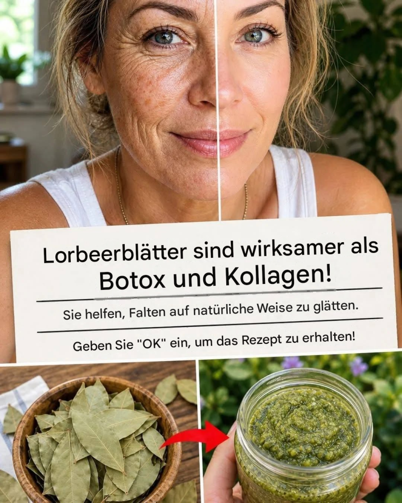 Lorbeerblätter sind viel wirksamer als Botox und Kollagen! Sie glätten Falten und Mimikfalten. Hinterlasse einen Kommentar (ein „OK“ oder „DANKE“), um weiterhin meine Rezepte für Gesundheit und Schönheit zu erhalten!